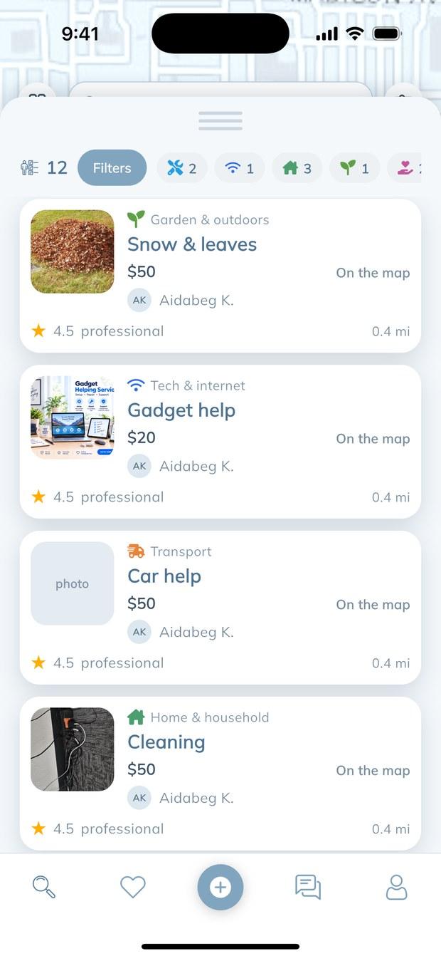 Lista de anuncios de servicios cercanos